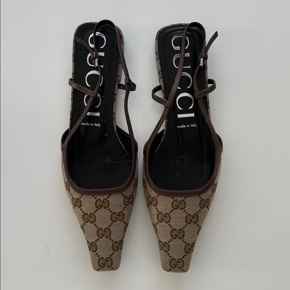 Gucci Beige Monogram Slingback Flats - Picture 5 of 13